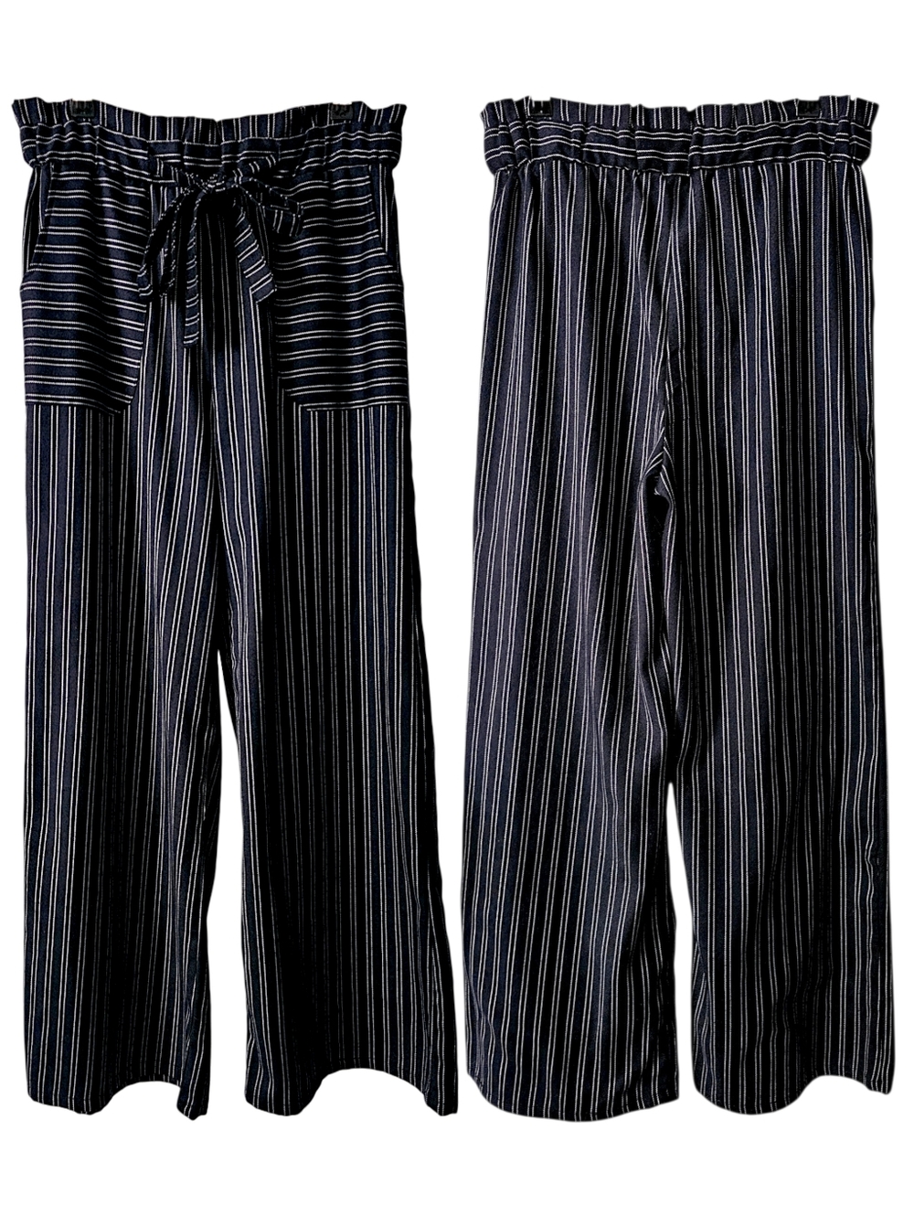 Blue Rain Pinstripe Paperbag Wide Leg Pants - Size M